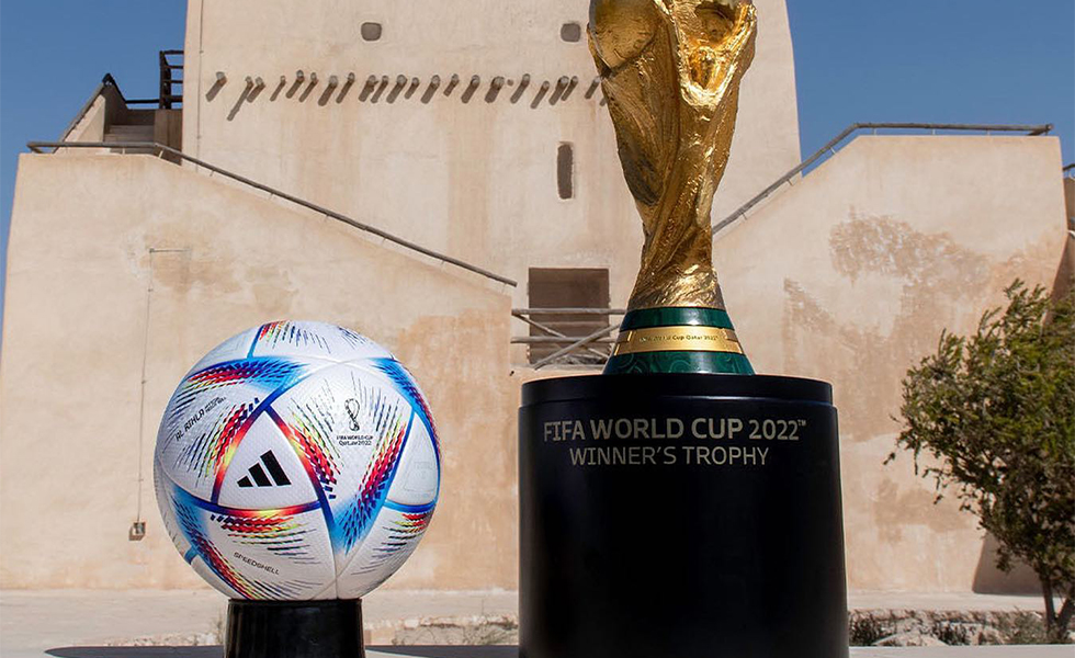 Bola de Futebol Campo Adidas Copa do Mundo 2022 Al Rihla Training -  Branco+Azul